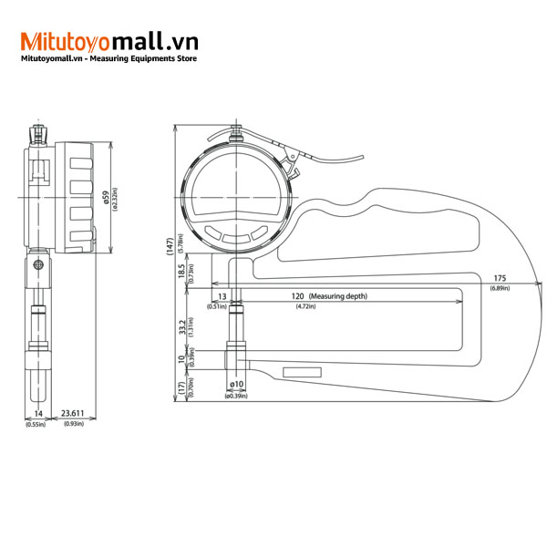 Đồng hồ đo độ dày điện tử 0-10mm Mitutoyo 547-320A Digital Thickness Gauge, Deep Throat Chính hãng phân phối COCQ